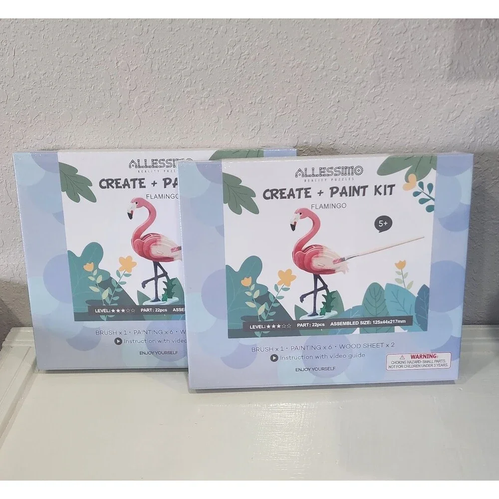 Set of 3D Wooden Flamingo Puzzle Allessimo Reality  Model Paint Craft  Kit